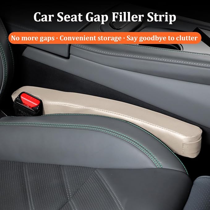 2PCS Car Seat Gap Filler, Microfiber Leather Vehicle Seat Crevice Plug Blocker to Stop Things from Dropping, No-Drop Automotive Gap Guard Stopper, Universal for Vehicles (Beige)