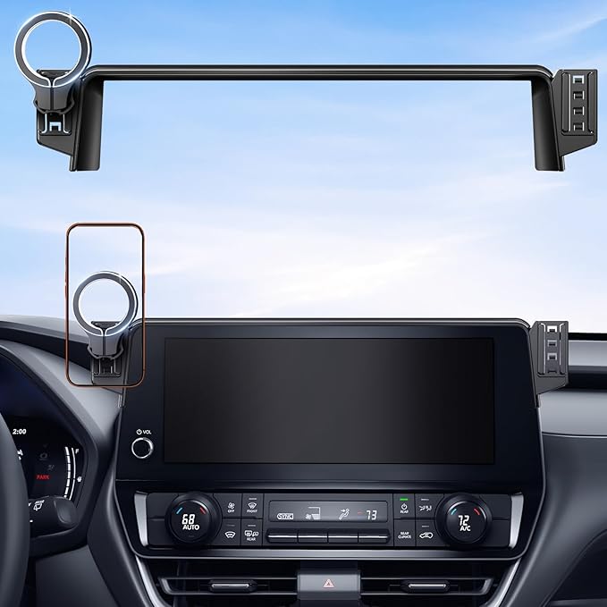 pop-tech Car Phone Mount for Toyota Grand Highlander 2024 2025 2026: Magnetic Strong Magnets Cell Phone Holder Fit 12.3-Inch Touch Screen Compatible with MagSafe & iPhone Accessories