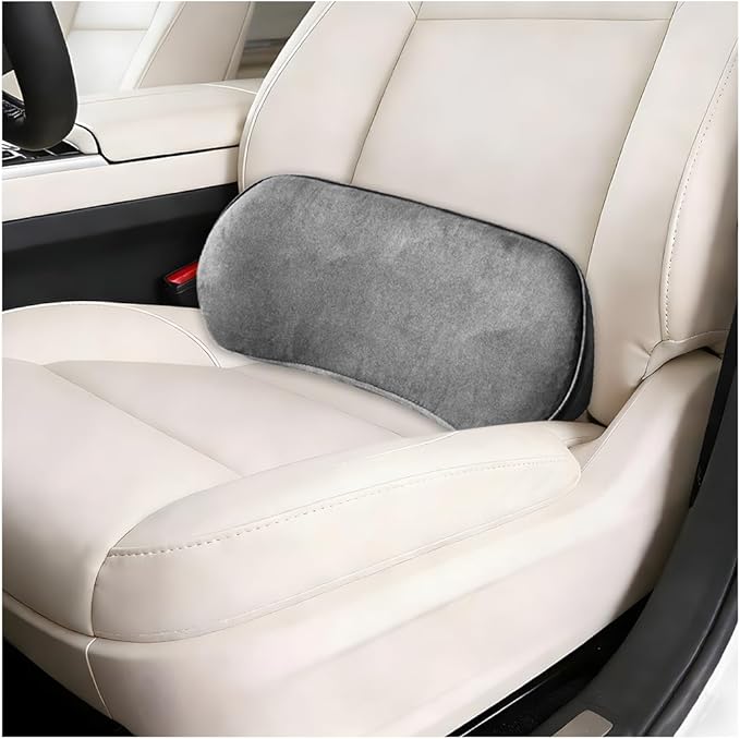 Car Lumbar Support Pillow, Memory Foam Suede Vehicle Back Support Cushion for Pain Relief, Breathable Automotive Interior Seat Lower Back Pillow, Universal for SUV Van Truck (Dark Gray)