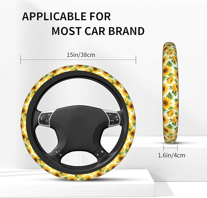 Sunflower Cute Steering Wheel Cover Non-Slip Breathable Sweat-Absorbent Suitable for SUV Van Truck Car Universal Protection Accessories 15 Inch Suitable for Women Men