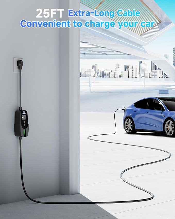 EVDANCE Level 2 EV Charger for Tesla, 40A / 9.6kW Fast Home EV Charging Station with NEMA 14-50 Plug, 25FT Cable, Adjustable Current & Delay Timer, Compatible with All Tesla Model 3/Y/S/X (NACS Plug)