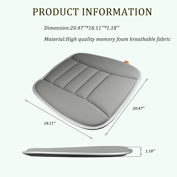 Car Seat Cushion Pad for Driving, Chair Cushion for Office/Truck with Memory Foam, Seat Cushion Comfortable and Durable, Gray