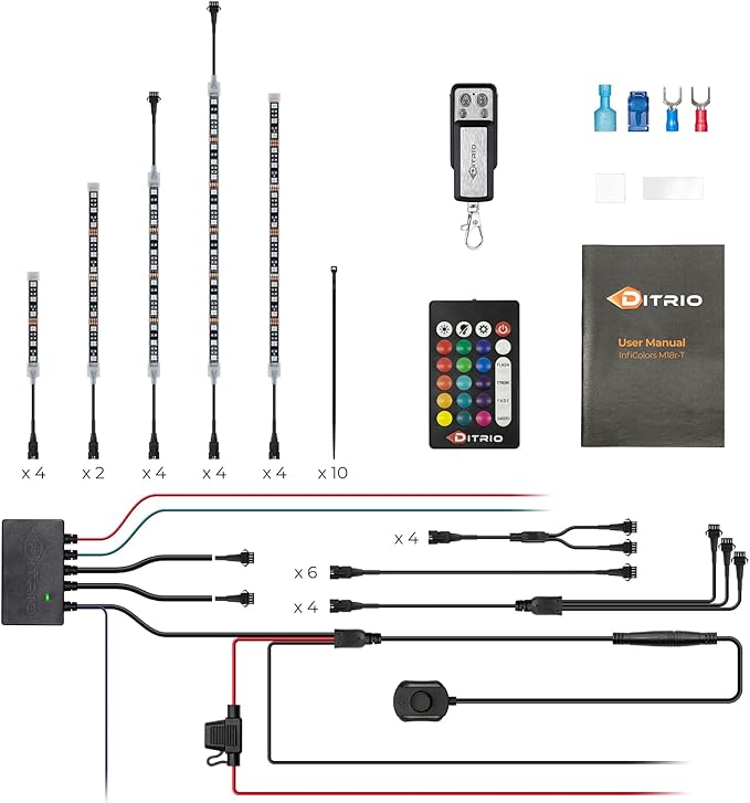 DITRIO 18pcs Motorcycle Led Lights Kit 12v with Turn Signal and Blinking Brake Light Features for Motorcycle Harley Golf ATVs UTVs - M18r