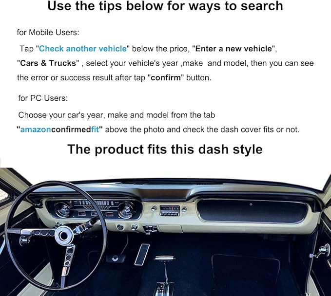 Yiz Dash Cover Mat for Ford Mustang Dashboard Pad Carpet (Black) J289