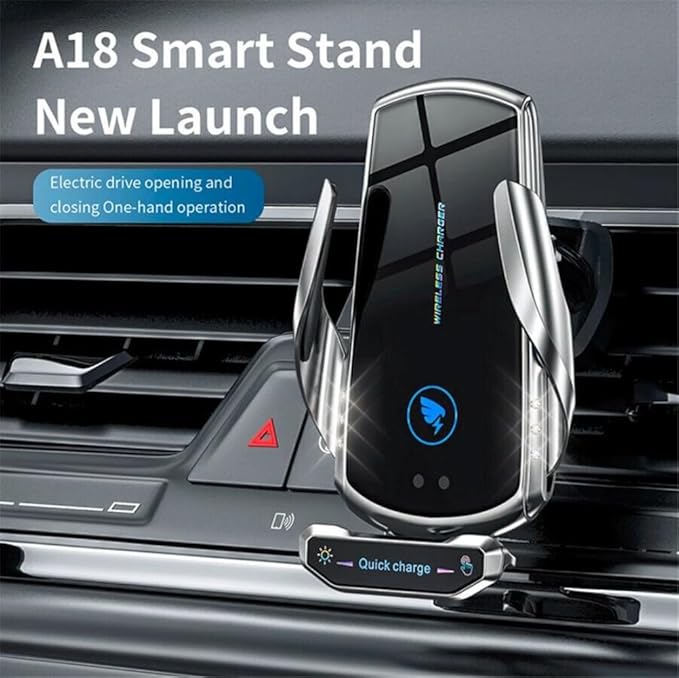 15W Wireless Car Charger Automatic Sensor Clip Charging Bracket Mobile Phone Holder - (Red)