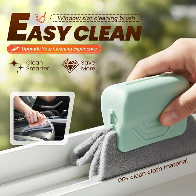 Magic Window Track Cleaner, Window Groove Cleaning Brush Tools Set, Cleaner Brushes for Window lides Gaps Tile Lines Shutter Slats Car Vents & Narrow Gaps (9PC)