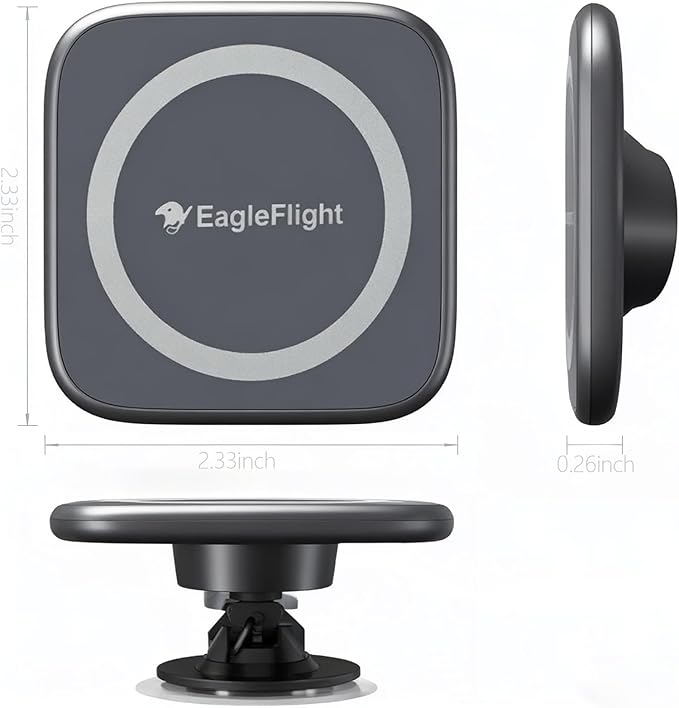 EagleFlight 17mm Magnetic Phone Mount Base for MagSafe - 5.5LBS Strong Magnet,Universal Car Accessory for iPhone 16/15/14/13/12, Secure Hold on Bumpy Roads, 360° Rotation, Rubber Protection