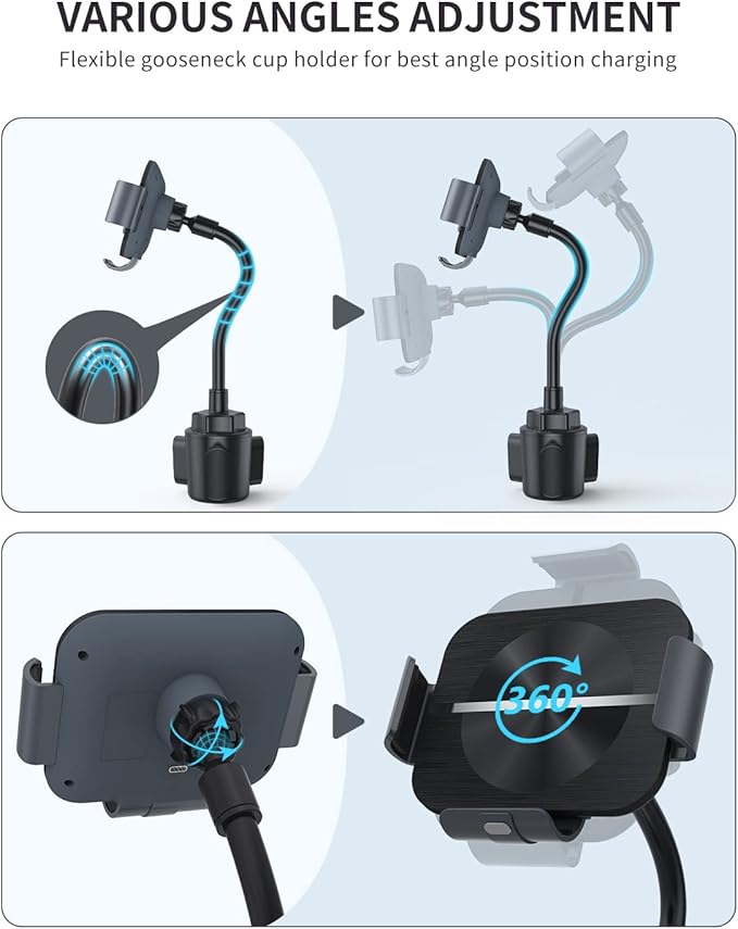 Wireless Car Charger for Z Fold 7/6/5/4/3/2, Dual Coil Cup Holder Phone Mount, Wireless Car Charger for Tesla, Auto Clamping Fast Charging for iPhone 16/15/14(Not Fit for Pixel Fold)