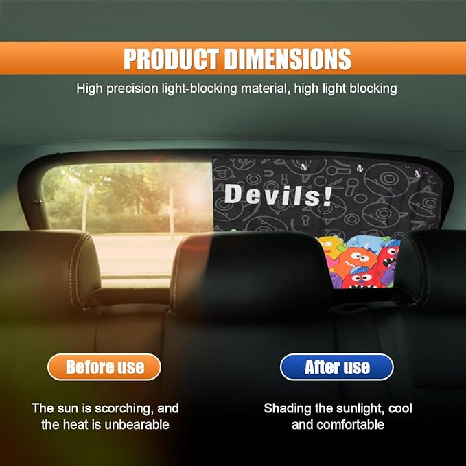 Car Rear Window Sunshade for Baby, Glare & UV Protection Rear Windows Sun Shade Covers with Suction Cups, Universal Sun Blocker Cooling Accessory for Vehicle Privacy Protection (Monster)
