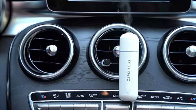 Car Perfume Starter Pack, Car Air Freshener, Ultrasonic Aroma Diffuser, 6 Fragrances (White Crystal, Red Diamond, East Gold, Ocean Blue, Sweet Cherry, Light Pink) (White)