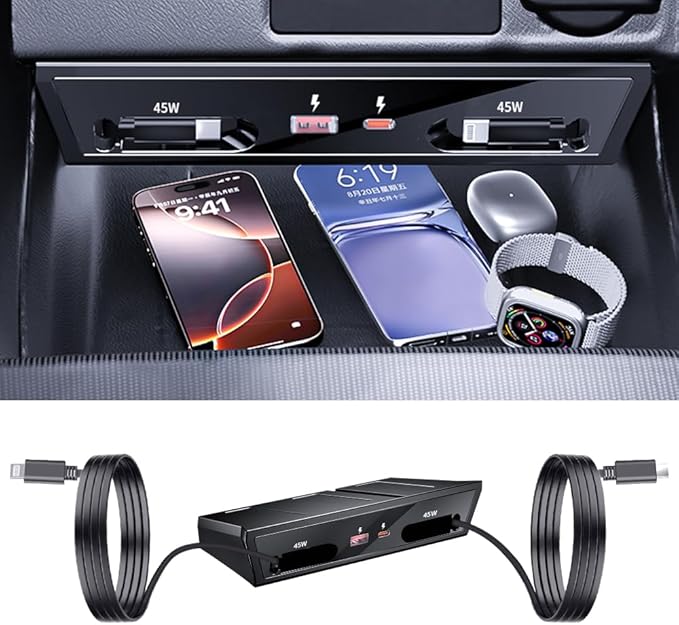 Car USB Hub Docking Station for Honda Civic 2022 2023 2024 2025 2026，Acura Integra 2023-2026 Type-C Fast Charger Auto Interior Centre Console Accessories Cigarette Lighter Phone Charging Adapter