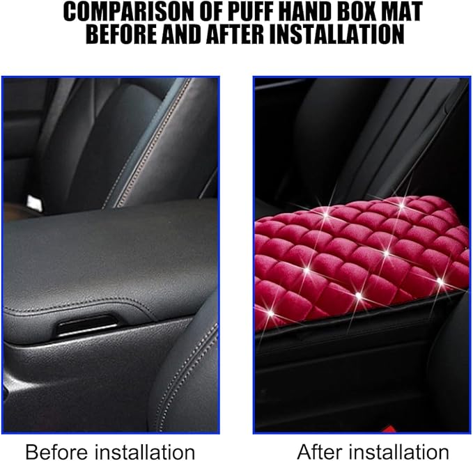 Mandark Bling Car Center Console Cover, Crystal Rhinestone Fluffy Automotive Armrest Seat Box Cushion Pad, Soft Comfortable Diamond Arm Rest Protection Mat, Universal Vehicle Accessories (Red)