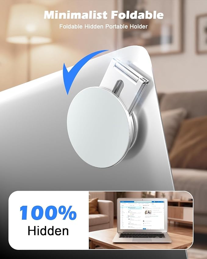 CloudValley Magnetic Phone Laptop Holder Mount, Foldable Hidden Portable Stand for iPhone 17/16/15/14/13 & All Phone, Clamp for Monitor Side, Compatible with Laptop, Desktop, Tesla Model 3/ Y, Silver