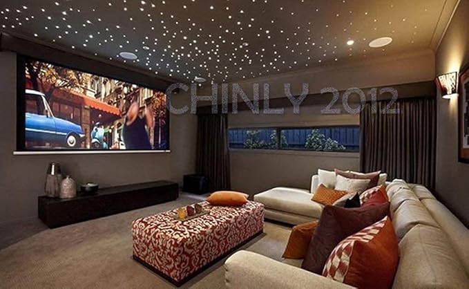 CHINLY 32w Twinkle 1000pcs 0.03in 16.4ft Bluetooth RGBW LED Fiber Optic Star Ceiling Light, APP/Remote Music Mode Headliner Light Kit+Adapter+Cigarette Lighter+10 Crystals, for Headliner/Home Theater