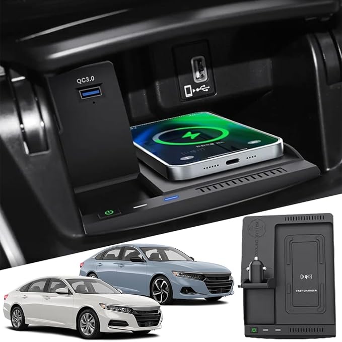 Wireless Car Charger for Honda Accord 2018 2019 2020 2021 2022, Wireless Fast Phone Charging Pad, Fit for Honda 10th Gen Accord Hybrid LX/Sport/EX/EX-L/Touring Interior Accessories Upgrades