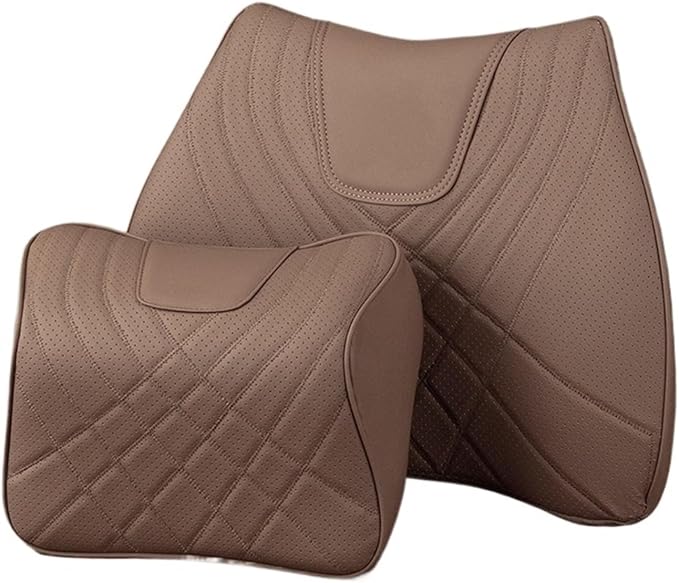 Car Pillow Car Headrest Pillow Set Sewing Leather Lumbar Waist Support Memory Foam Fit for Seat Neck Protctive Cushion Accessories Car Neck Pillow(H)