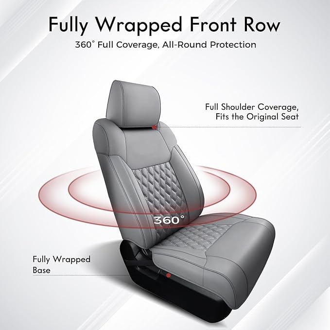 Huidasource Seat Covers Fit for 4th Gen Toyota Tacoma SR, SR5, Limited, TRD Sport/Off-Road,Trailhunter Double/Crew Cab, 360° Full-wrap Automotive Car Leather Seat Cushion Cover (Full Set/Gray)