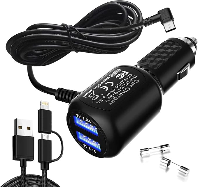 Dash Cam Charger 2023 Upgraded USB-C Car Charger with Dual USB Port Compatible with, Rexing, Byakov, AKASO, Crosstour, Trekpow, Pruveeo, OldShark, Garmin and Most Other Dash Cam (11.5ft)