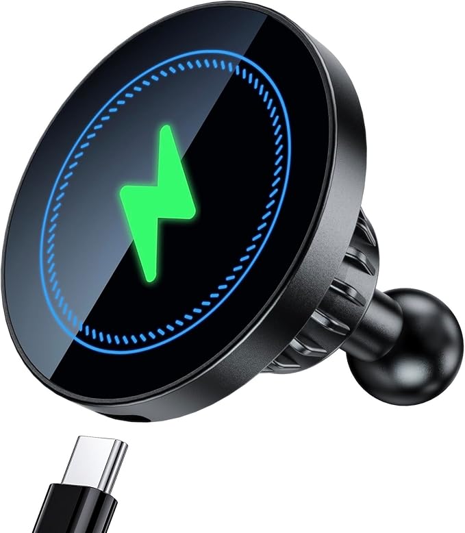 Magnetic Wireless Charging Phone Holder with 1 inch Ball Mount for MagSafe, Metal 1” (25mm) Ball for MagSafe Charger Compatible with RAM Mounts B Size Double Socket Arm