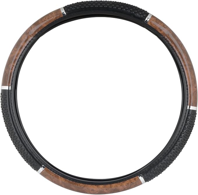 GG Grand General 54040 18 Inches Steering Wheel Cover Light Wood with Black Hand Grips