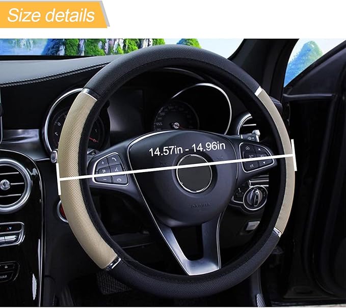 Car Steering Wheel Cover, Non-Slip, Elastic, Steering Wheel Cover for Men and Women, Universal Fit 15 Inches Cars, Vehicles, SUVs (Beige)
