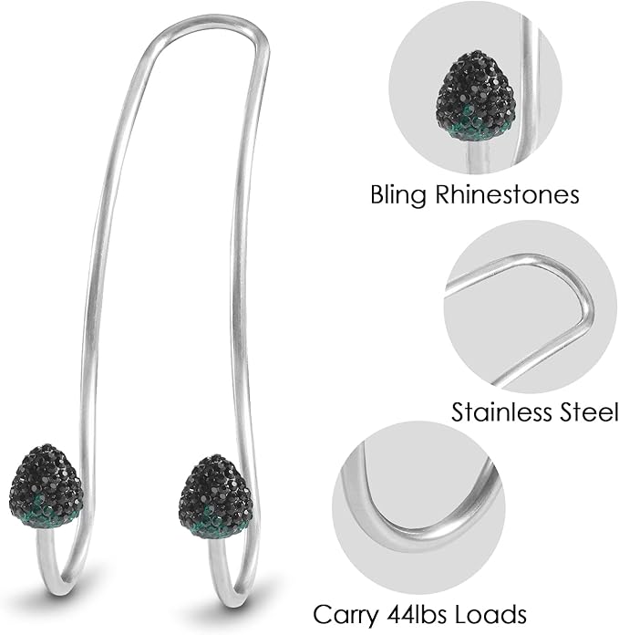 2024 Upgraded Car Headrest Decorations, 2 Pcs Bling Strawberry Shape Purse Hooks, Auto Hangers and Durable Backseat Holder, Storage Universal for SUV Truck Vehicle (Black)