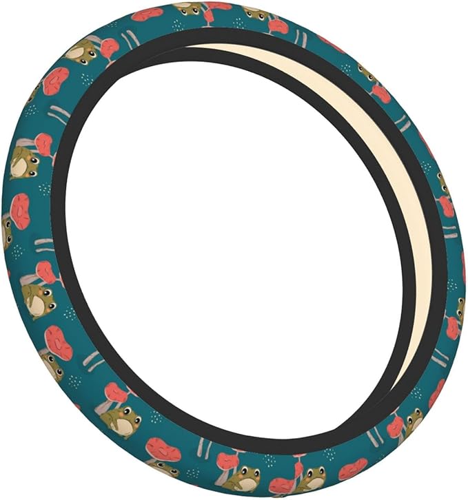 Mushroom Frog Steering Wheel Cover Women Men Elastic Stretch Soft Car Wheel Protector Universal Breathable No-Slip Car Accessories for Truck Van SUV Auto Fit 14-15 Inches