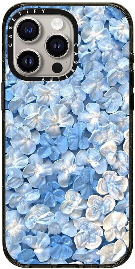 CASETiFY Impact Case for iPhone 15 Pro Max [8.2ft 4X Military Grade Drop Protection/Compatible with Magsafe] - Blue Hydrangea - Clear Black
