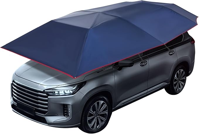 Semi-Automatic Car Tent, 3.78×7.2FT Portable Cars Umbrella Vehicles Tent Blocking UV Rays Car Roof Cover Cars Awning with Carrying Bag Sun Shades for Vehicles Roof Protection (Navy Blue)