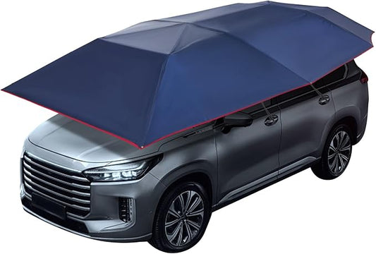 Semi-Automatic Car Tent, 3.78×7.2FT Portable Cars Umbrella Vehicles Tent Blocking UV Rays Car Roof Cover Cars Awning with Carrying Bag Sun Shades for Vehicles Roof Protection (Navy Blue)