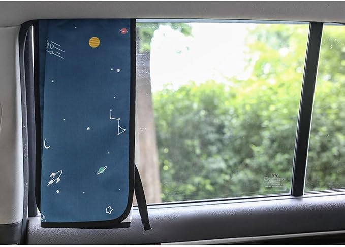Magnetic Car Sun Shade Curtain for Side Window – Sun Blocker and UV Protector for Baby, Kids, and Pets – Universal Fit with Built-in Magnets for Steel-Framed Door (Be-Space Travel)