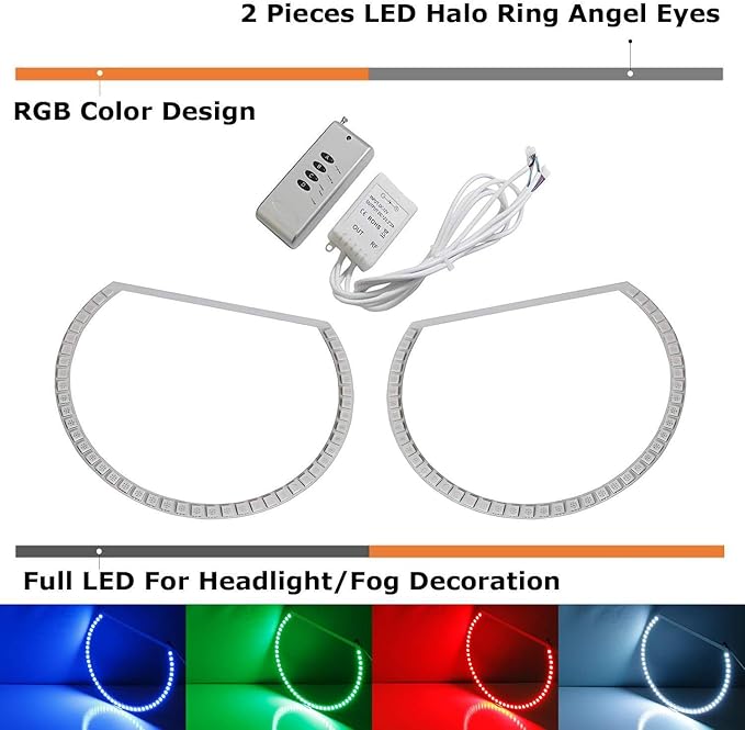 iJDMTOY 7-Color RGB LED Halo Ring Lighting Kit Compatible with 2005-2012 Ford Mustang Reflector Halogen Front Road Illuminating Light Retrofit w/Adjustable Setting