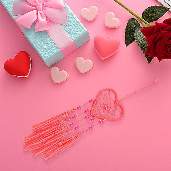 INFUNLY 6 Sets Heart Small Dream Catcher Kit Valentine's Day Themed Dreamcatcher Kit Mini Pink Dream Catcher Kit for Adults Boho DIY Dream Catcher Kit for Bag Pendant Car Interior Backpack Charm