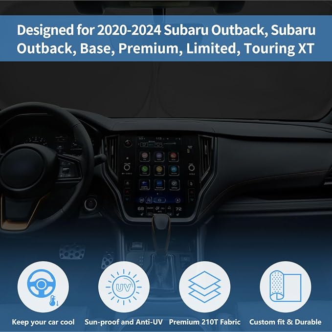 Windshield Sun Shade Custom Fit 2025-2020 Subaru Outback, Window Sunshade for Outback (Base, Premium, Limited, Touring) Accessories, Sun Visor UV Protector Heat Shield Cover, Keep Car Cool