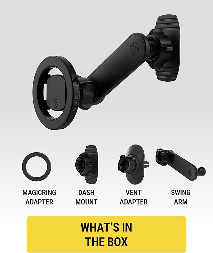 Scosche SMS1ODVR-1 MagicMount 5-in-1 MagSafe Phone Mount for Car Vent, Dashboard and Back of Display for Floating Screens, Hands Free Magnetic Cell Phone Holder Compatible with iPhone 16 15 14 13 12