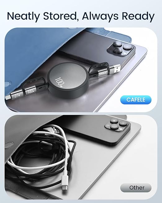 CAFELE 4-in-1 100W Retractable USB C Charging Cable with USB C/A to L/Type C 5A Fast Charging, Multi Charger Cord for Multiple Devices, Phone 17/16/15/14, Galaxy S24/S23, MBook, Pad (3.6ft)