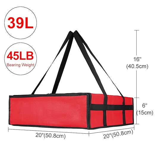 CIVJET Insulated Pizza Delivery Bag for Carry Hot, 20" x 20" x 6" Carrier Warmer, Insulated Food Delivery Bag, Insulated Grocery Cooler Bags for Catering/Drivers, Commercial Food Warmers（Red, 1Pk）
