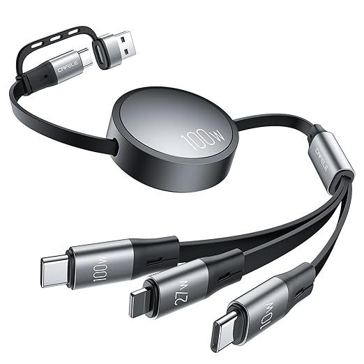 CAFELE Multi Charging Cable 100W Retractable USB C Cable, 6-in-1 Dual Type C and 27W L 5A Fast Charger Cord for Phone 16 15 14, Galaxy S24 S23, MBook, Pad and Multiple Devices (4.3ft)