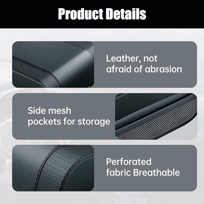 Universal Car Armrest Booster Cushion, 2024 New Memory Cotton Car Armrest Box Pad Auto Center Console Pad, Upgrade Waterproof Car Center Console Cover Pad Elbow Rest Box Covers (Black)
