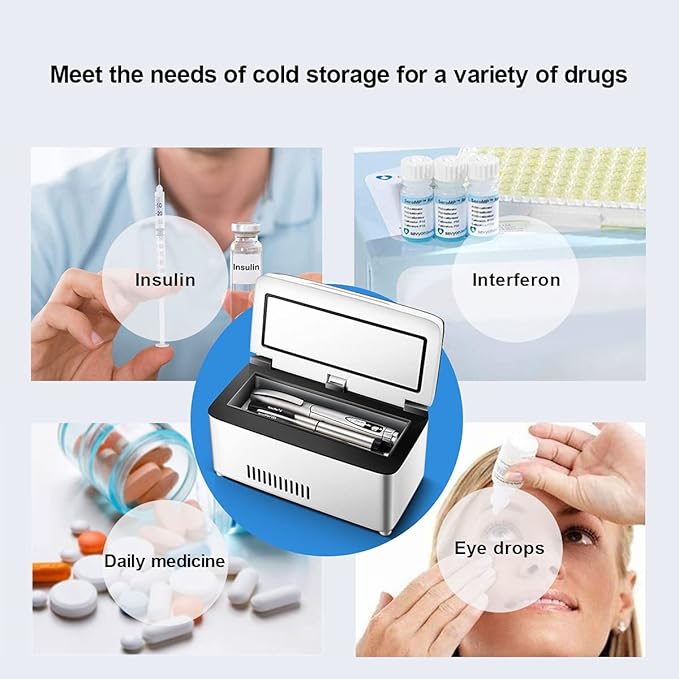 Nother Insulin Cooler Case USB Mini Medicine Refrigerator Portable Insulin Cooler Box Car Small Cold Boxes, battery&bag, Mini Drug Constant Temperature Refrigerator(mini size)