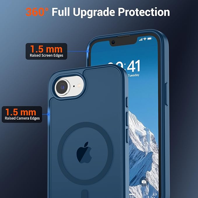 SUPFINE Magnetic for iPhone 17e Case/iPhone 16e Case with Screen Protector (Compatible with MagSafe)(Military Grade Drop Protection) Translucent Matte with Anti-Fingerprint Phone Case,Deep Blue