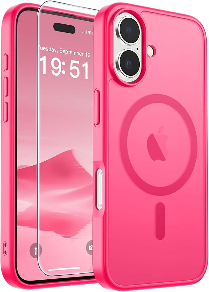SUPFINE Magnetic for iPhone 17 Case (Compatible with MagSafe)(Military Grade Drop Protection) Translucent Matte Shockproof with Anti-Fingerprint Phone Cover,Hot Pink