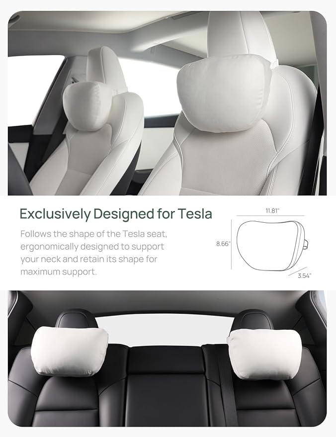TPARTS Headrest Neck Pillow for Tesla Model 3/Y/X/S, Soft Faux Suede Fabric Car Neck Support Pillow Cushion for Traveling (Filled with Dupont Sorona Fiber)-1pc White