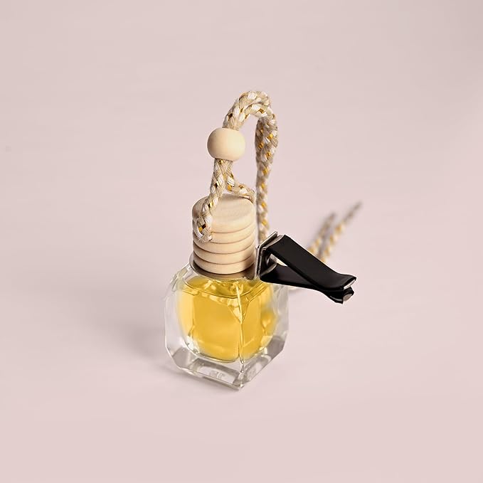 Llum Amber Vanilla Hanging Car Air Freshener – Luxury Automotive Perfume Diffuser 10ml (0.34 fl oz), Long-Lasting Fragrance, Alcohol-Free Non-Toxic Car Scent, Glass Bottle With Wood Cap & AC Vent Clip