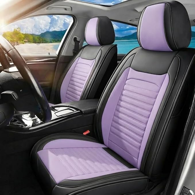 Car Seat Covers Full Set Fit for Toyota Venza 2009-2025,2026, Premium Faux Leather Car Seat Protector,Breathable Anti-Slip Full Wrapping Edge Seat Covers(Black&Purple,Full Set)