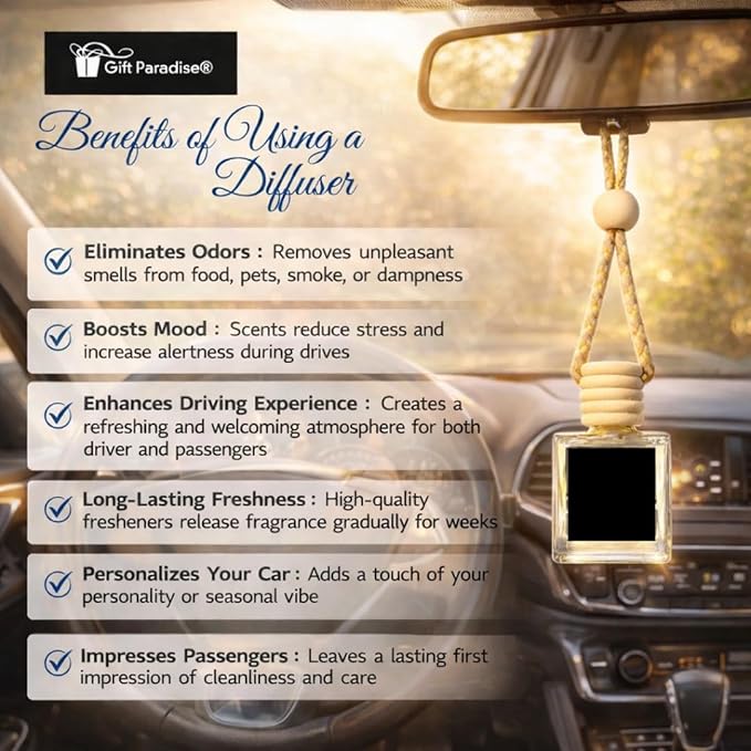 Gift Paradise® Bamboo & Coconut Car Air Freshener Set of 3 – 10 ml Hanging Diffusers with Wooden Cap, Clean Spa Coconut Scent for Car, Closet & Office, Long Lasting – Premium Magnetic Gift Box