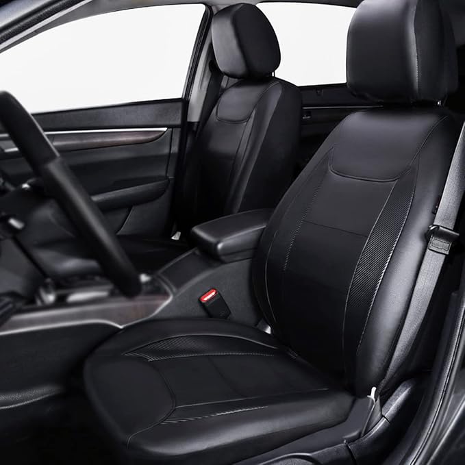Flying Banner car seat Covers Protects Water Proof Faux Leather Carbon Fiber Fronts Solid Black (Solid Black, Front Pair)