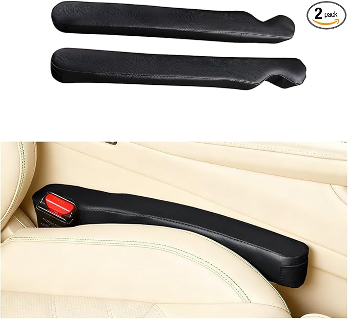 2PCS Car Seat Gap Filler, Microfiber Leather Vehicle Seat Crevice Plug Blocker to Stop Things from Dropping, No-Drop Automotive Gap Guard Stopper, Universal for Vehicles (Black)