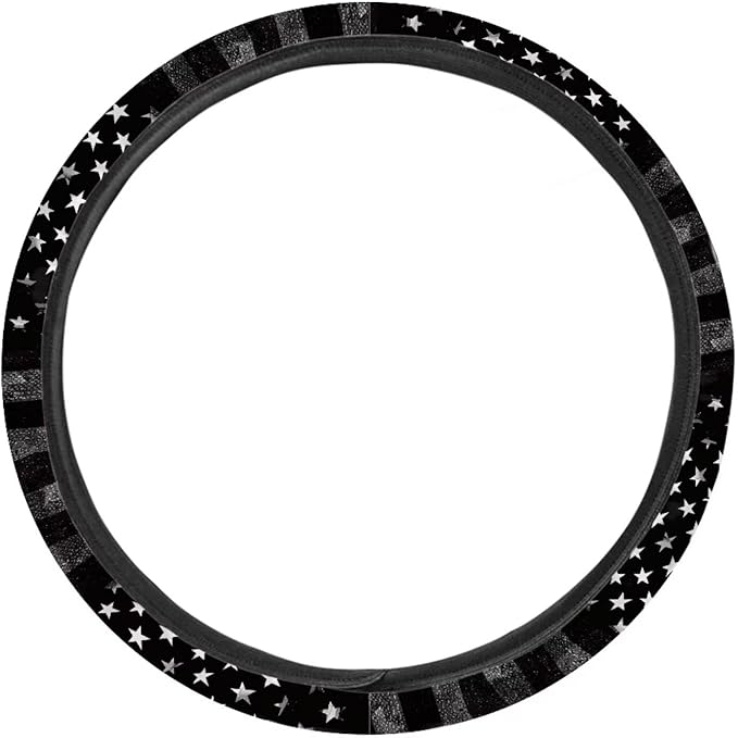SEANATIVE Black American Flag Print Universal Auto Steering Wheel Protector Car Steering Wheel Cover Anti-Slip 15" Vehicle Accessory All Weather Protection