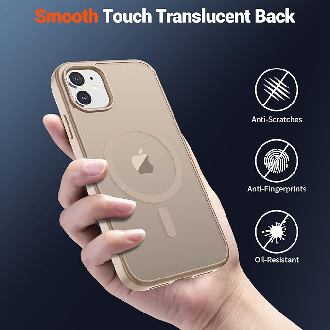 SUPFINE Magnetic for iPhone 12 Mini Case & iPhone 13 Mini Case with Screen Protector (Compatible with MagSafe) (Military Grade Drop Protection) Translucent Matte Shockproof Phone Cover,Desert Gold
